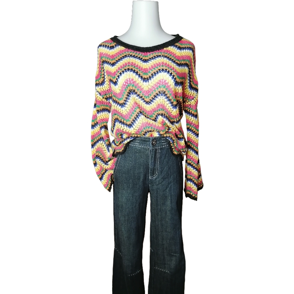🍡 wave pattern crew neck long sleeves hollow crochet sweater
